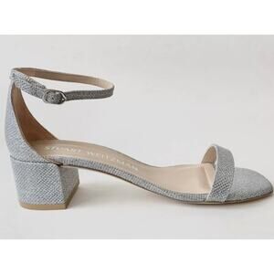 Stuart Weitzman Nudistcurve 35 Block Sandal Heels Silver Size 6 US 36.5 US NIB
